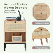Wooden Nightstand With Woven Rattan Drawer Front