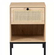 Wooden Nightstand With Woven Rattan Drawer Front