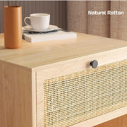 Wooden Nightstand With Woven Rattan Drawer Front